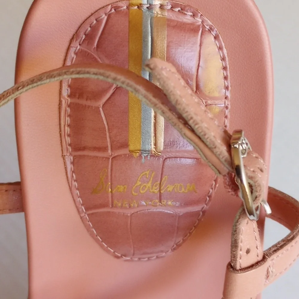 NWOB Sam Edelman Naomi Leather Ankle Strap Thong Sandals 7.5 Salmon Pink - Picture 9 of 10